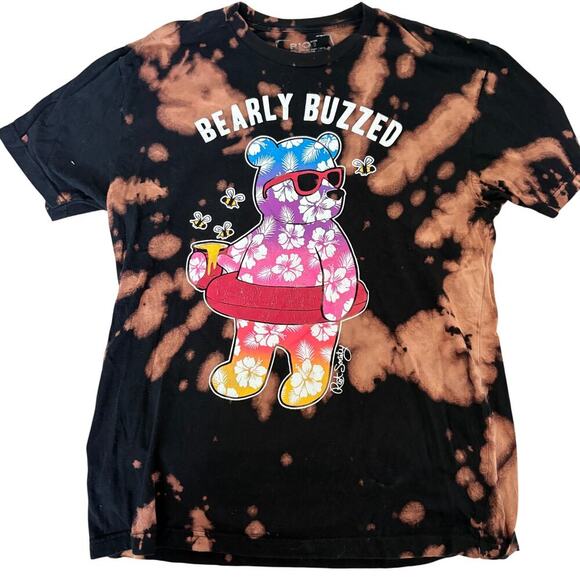 Riot Society Bearly Buzzed bleach tie dye graphic tee L Y2K Vintage Streetwear - Picture 2 of 5